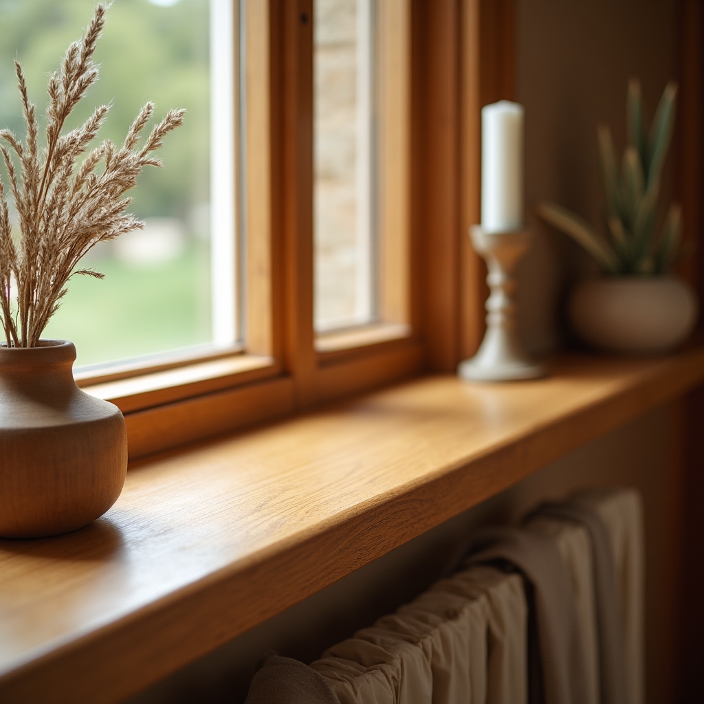 Parapet drewniany z drewna naturalnego w kolorze orzecha